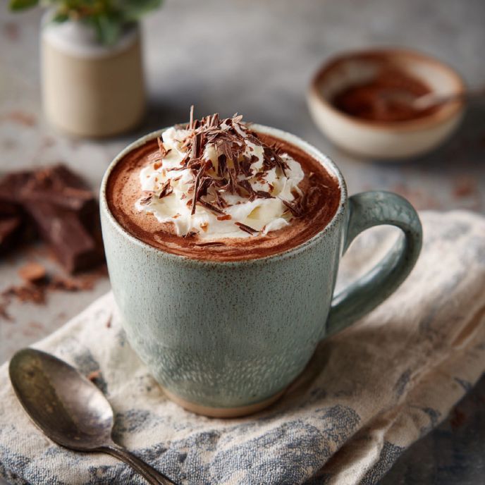 French Hot Chocolate in a mug with whipped cream