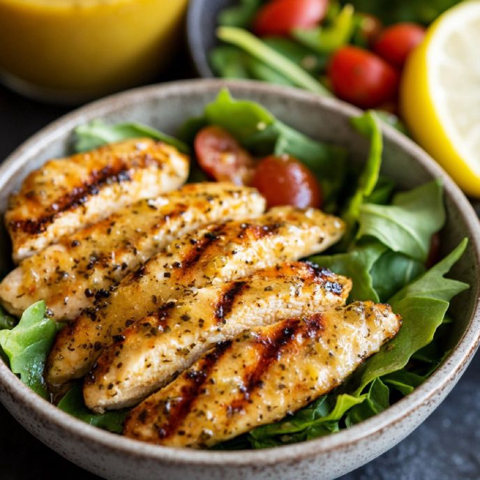 Grilled Chicken with Zesty Lemon Vinaigrette Dressing and Salad