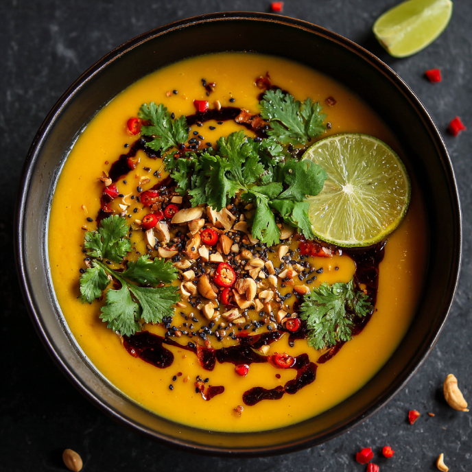 Creamy Butternut Squash & Coconut Curry Soup, top view