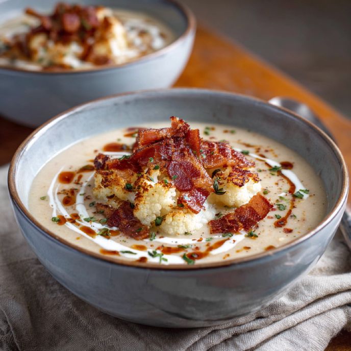 Roasted Cauliflower & White Cheddar Soup with Apples