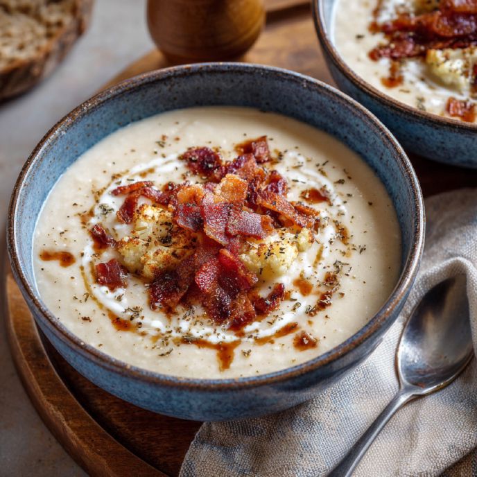 Cauliflower Soup with Crispy Bacon