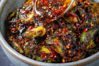 Charred Brussels Sprouts with Chilli-Crisp and Honey (Thanksgiving Side Dish)