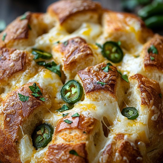 Cheddar Jalapeño Pull Apart Bread, close up