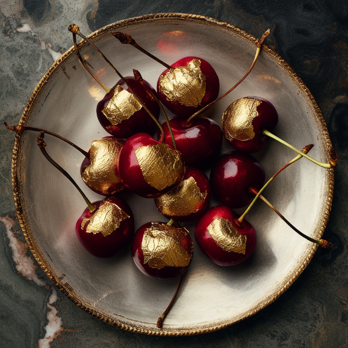 Gold leaf decorated cherries