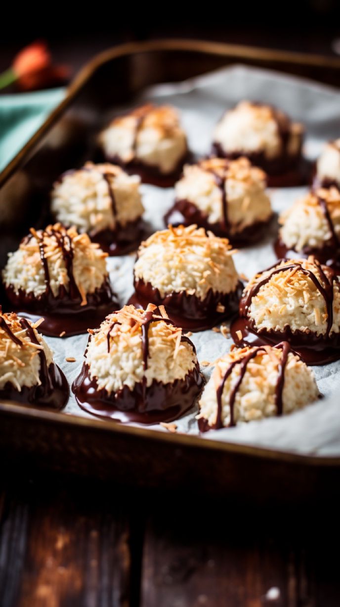 Chocolate Dipped Chewy Coconut Macaroons