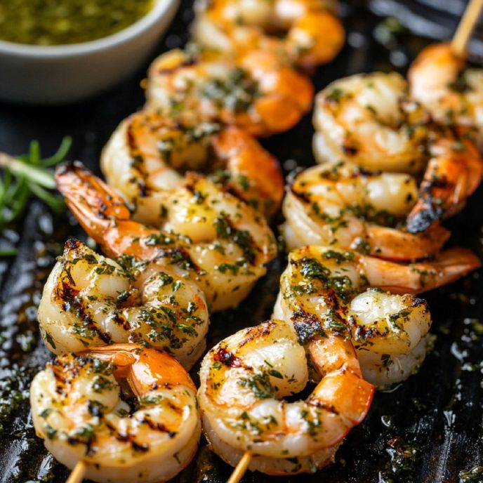 Lemon Herb Grilled Shrimp, close up on grill