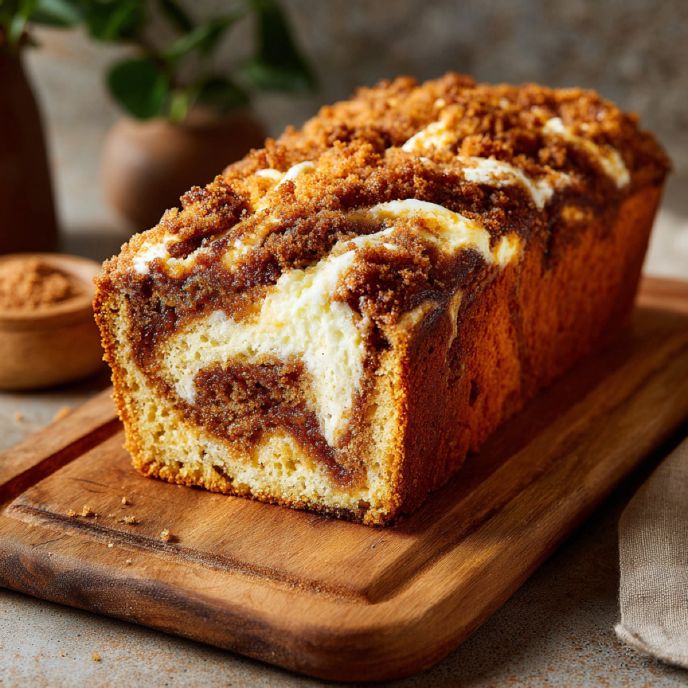 Pumpkin Cream Cheese Marble Bread with Pecan Streusel
