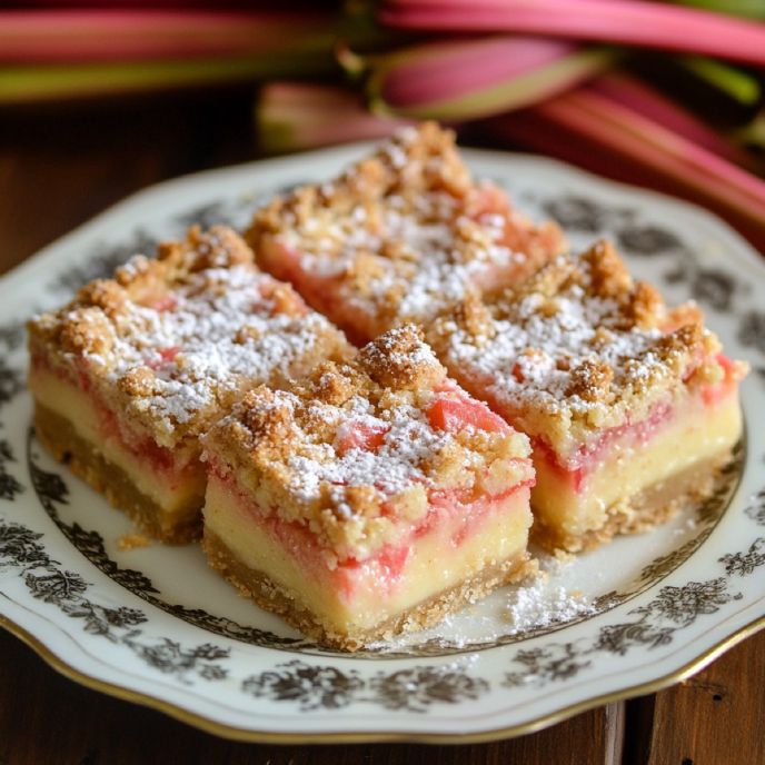 Rhubarb Custard Bars on a Plate