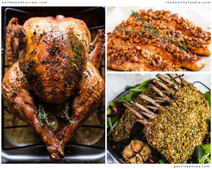 Thanksgiving turkey, rack of lamb, salmon