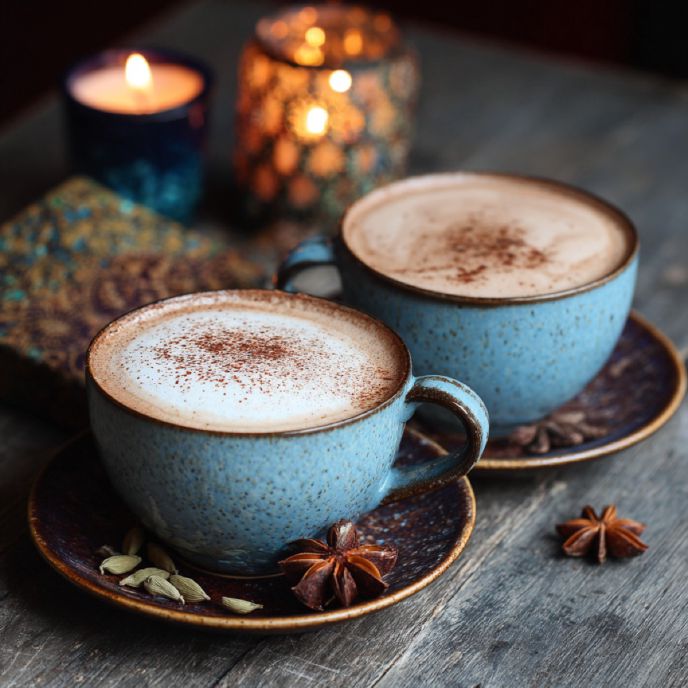 Homemade Chai Tea Lattes in teacups
