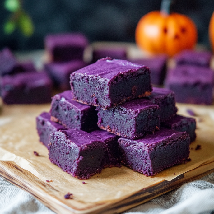 Stack of Fudgy Ube Brownies
