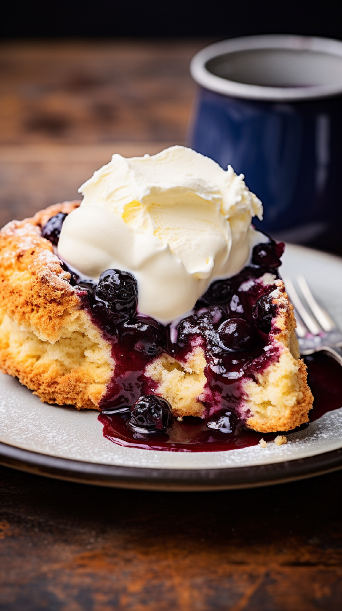 Starbucks Blueberry Scone on a plate with jam and clotted cream