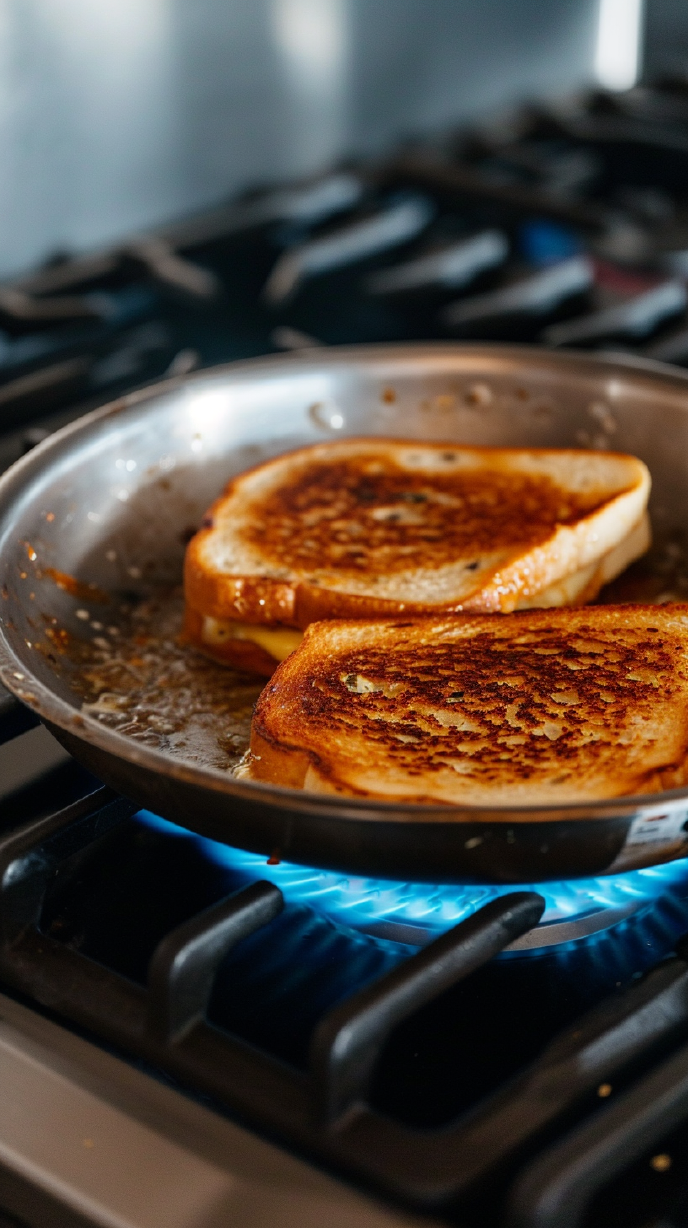 Gochujang Grilled Cheese Sandwich in a skillet