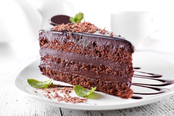 Slice of chocolate cake on a plate