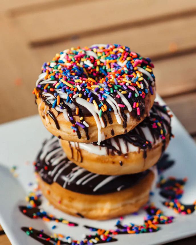 Cake Mix Donuts with chocolate glaze and sprinkles